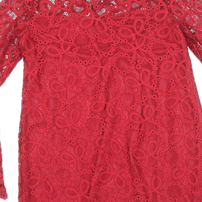 Missguided Womens Red Polyester Mini Size 6 Roll Neck Button - Voluminous Sleeves