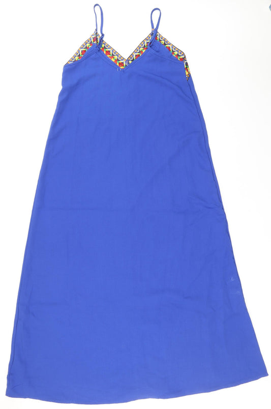 SheIn Womens Blue Geometric Polyester A-Line Size 6 V-Neck Pullover