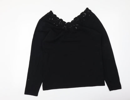 Frank Saul Womens Black Viscose Basic Blouse Size S V-Neck