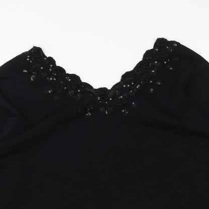 Frank Saul Womens Black Viscose Basic Blouse Size S V-Neck