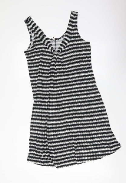 Marks and Spencer Womens Black Striped Viscose Slip Dress Size 8 V-Neck Pullover