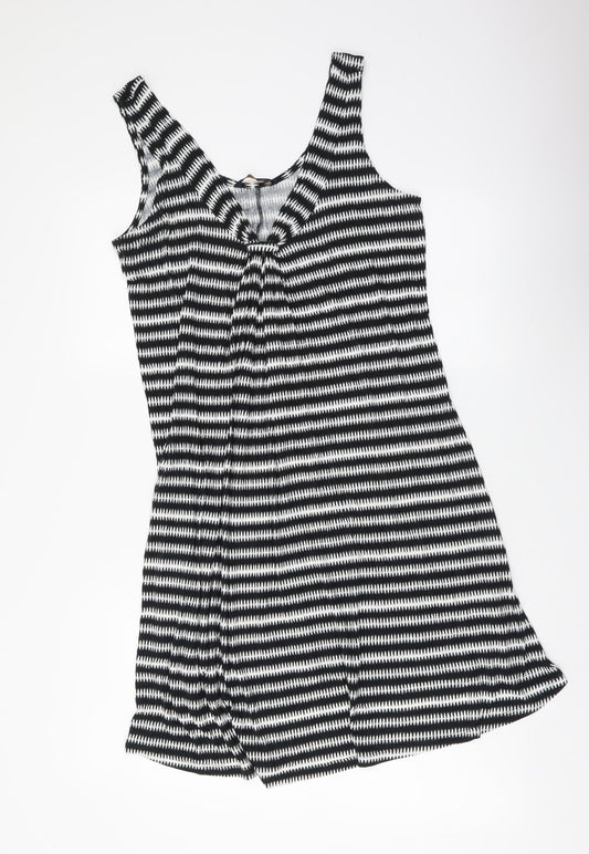 Marks and Spencer Womens Black Striped Viscose Slip Dress Size 8 V-Neck Pullover