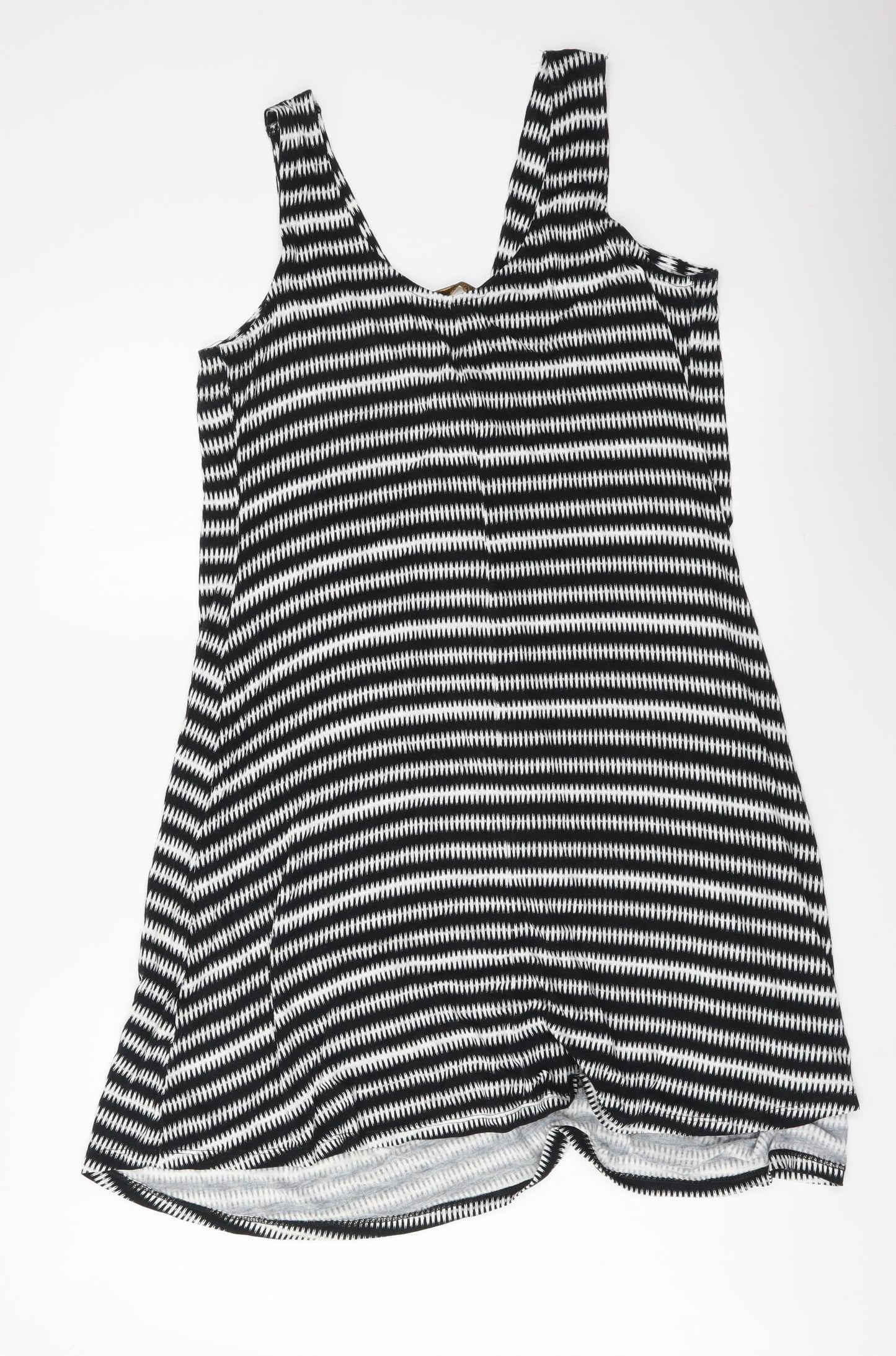 Marks and Spencer Womens Black Striped Viscose Slip Dress Size 8 V-Neck Pullover
