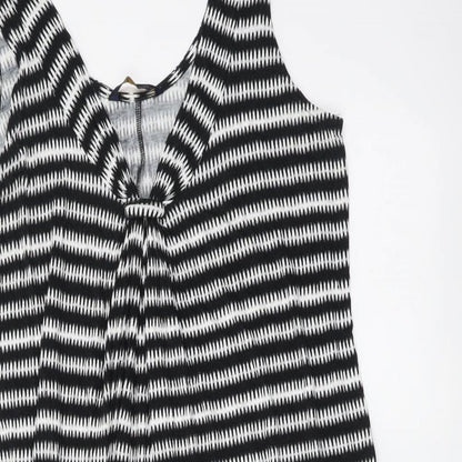 Marks and Spencer Womens Black Striped Viscose Slip Dress Size 8 V-Neck Pullover