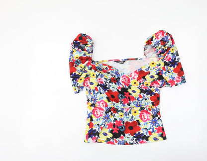 SheIn Womens Multicoloured Floral Polyester Cropped Blouse Size M V-Neck