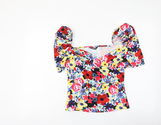 SheIn Womens Multicoloured Floral Polyester Cropped Blouse Size M V-Neck