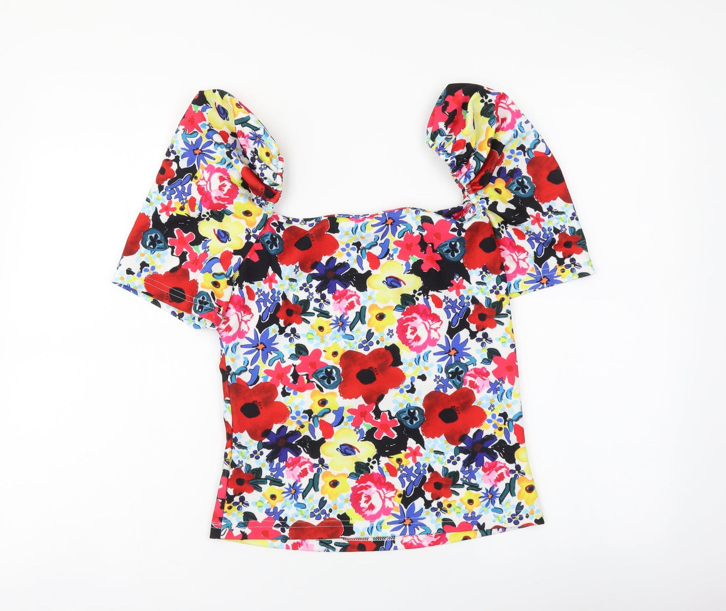 SheIn Womens Multicoloured Floral Polyester Cropped Blouse Size M V-Neck