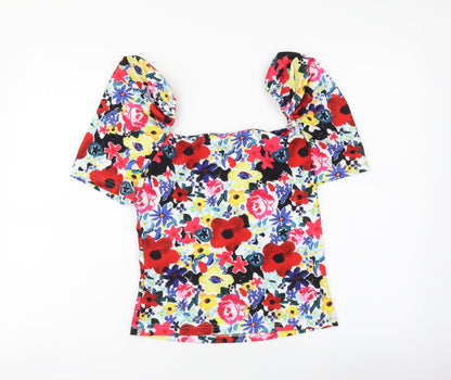 SheIn Womens Multicoloured Floral Polyester Cropped Blouse Size M V-Neck