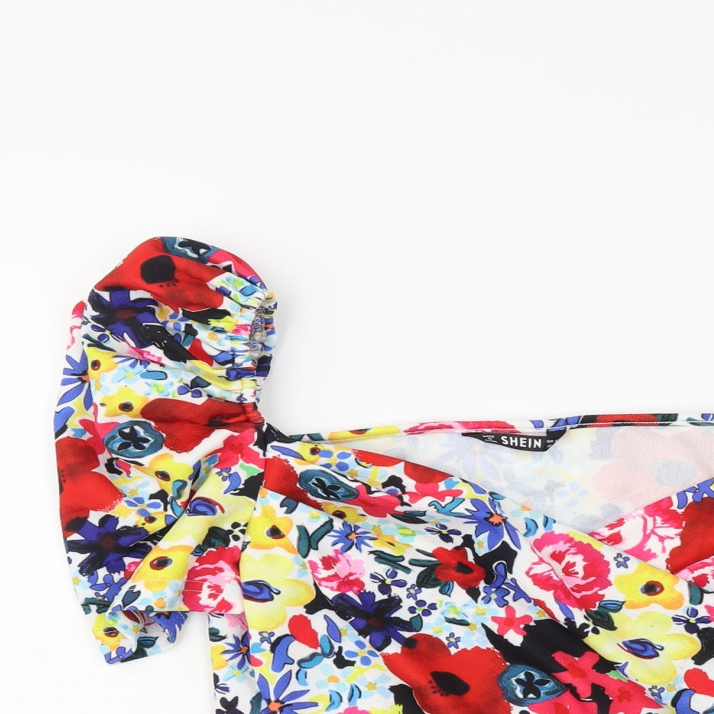 SheIn Womens Multicoloured Floral Polyester Cropped Blouse Size M V-Neck