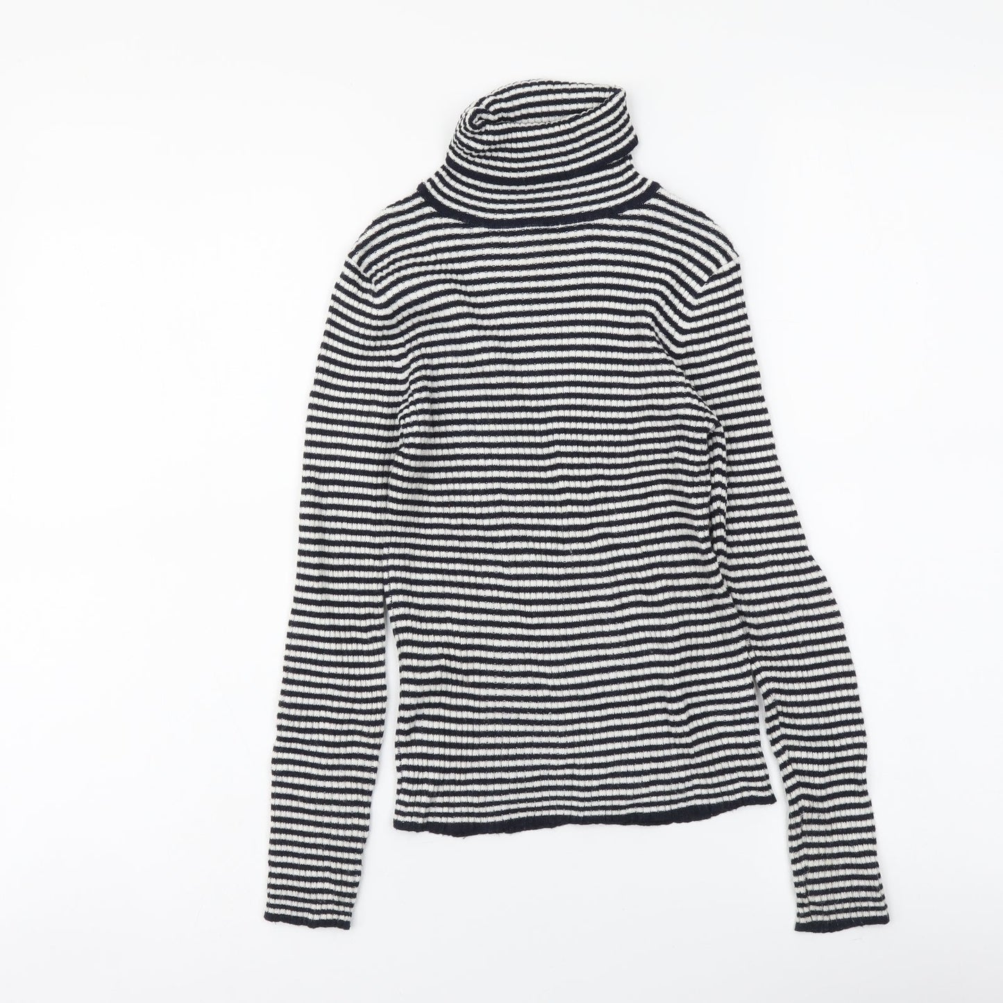NEXT Girls Blue Roll Neck Striped Polyester Pullover Jumper Size 9 Years Pullover