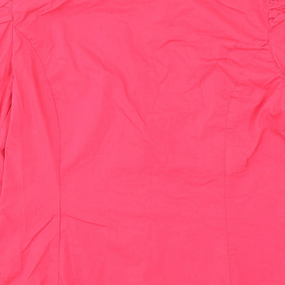 Preworn Womens Pink Polyester Basic Button-Up Size S Collared - Ruched Sleeves