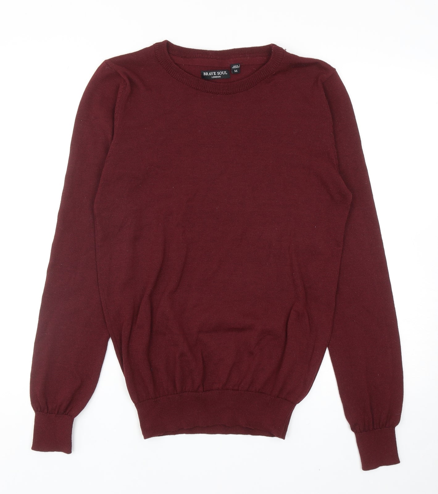 Brave Soul Mens Red Round Neck Polyester Pullover Jumper Size M