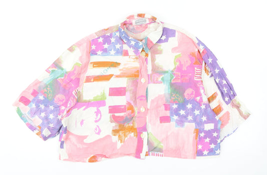 Front view of Seidensticker women’s multicoloured geometric polyester cropped button-up, collared - american print