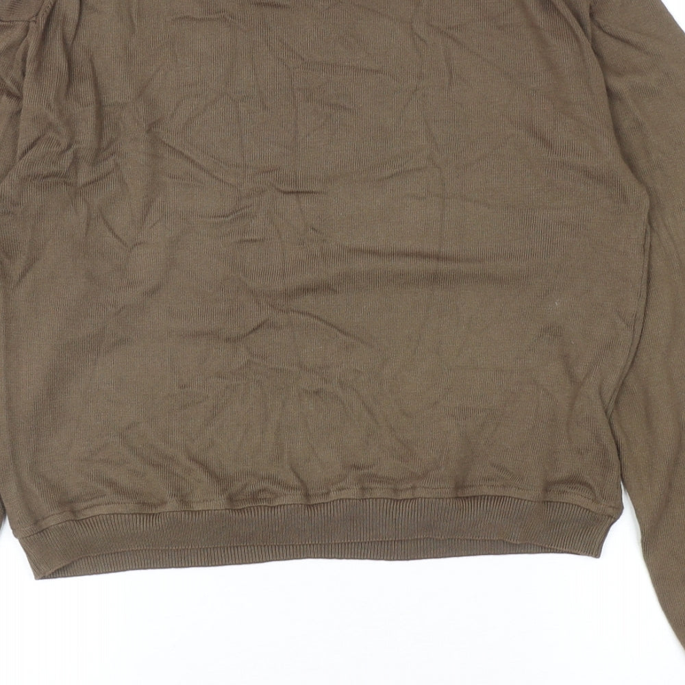 Statement Womens Green Mock Neck Cotton Pullover Jumper Size M