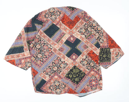 F&F Womens Multicoloured Geometric Viscose Kimono Blouse Size 8 V-Neck