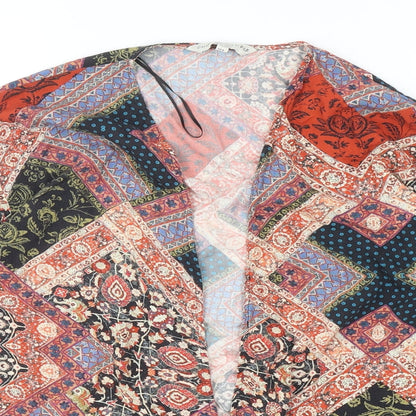 F&F Womens Multicoloured Geometric Viscose Kimono Blouse Size 8 V-Neck