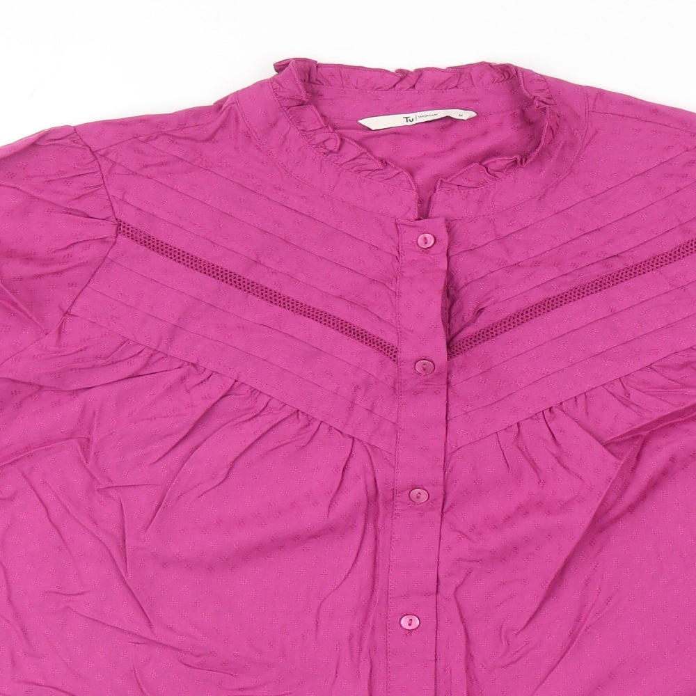 TU Womens Pink Viscose Basic Button-Up Size 14 Mock Neck
