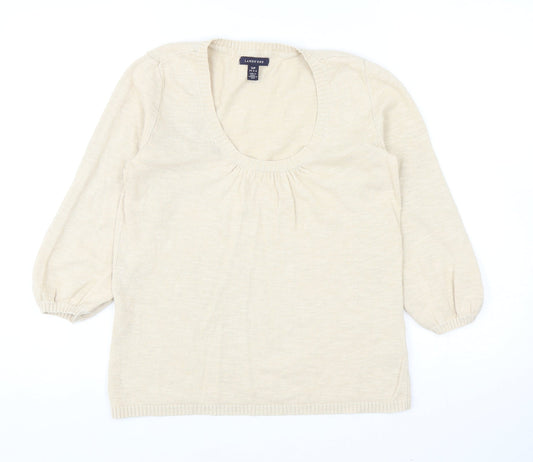 Lands End Womens Beige Scoop Neck Cotton Pullover Jumper Size S