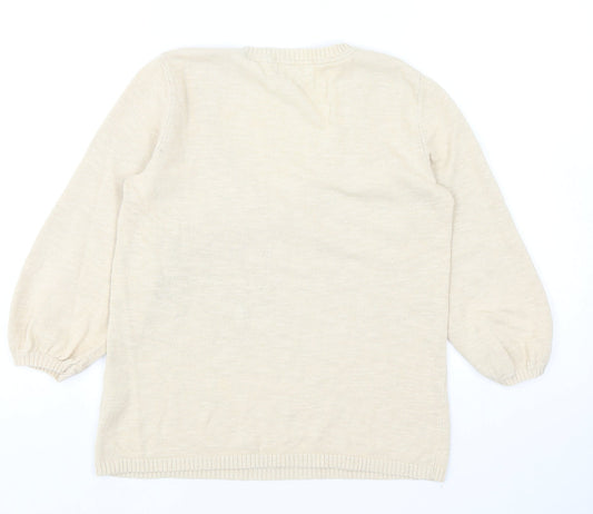 Lands End Womens Beige Scoop Neck Cotton Pullover Jumper Size S