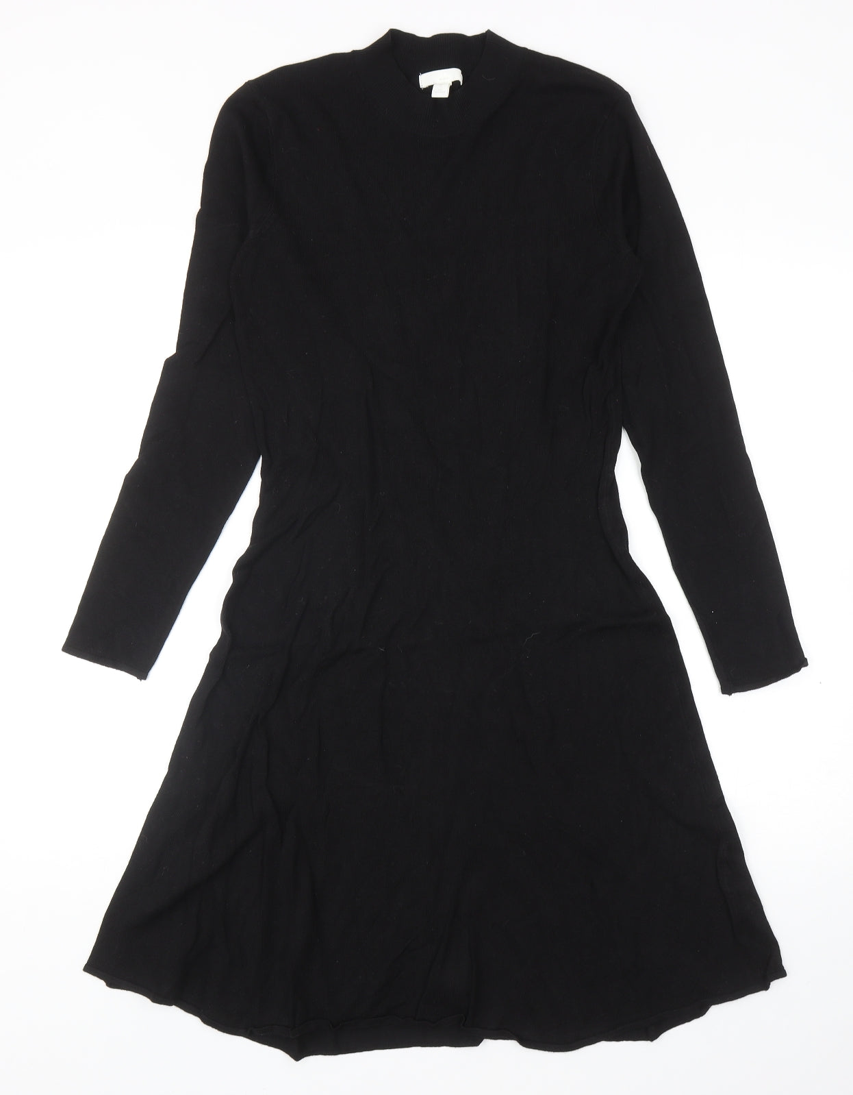 H&M Womens Black Viscose Skater Dress Size S Mock Neck Pullover