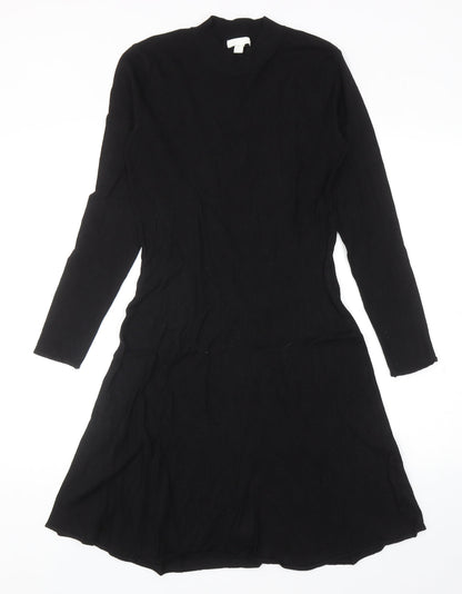 H&M Womens Black Viscose Skater Dress Size S Mock Neck Pullover