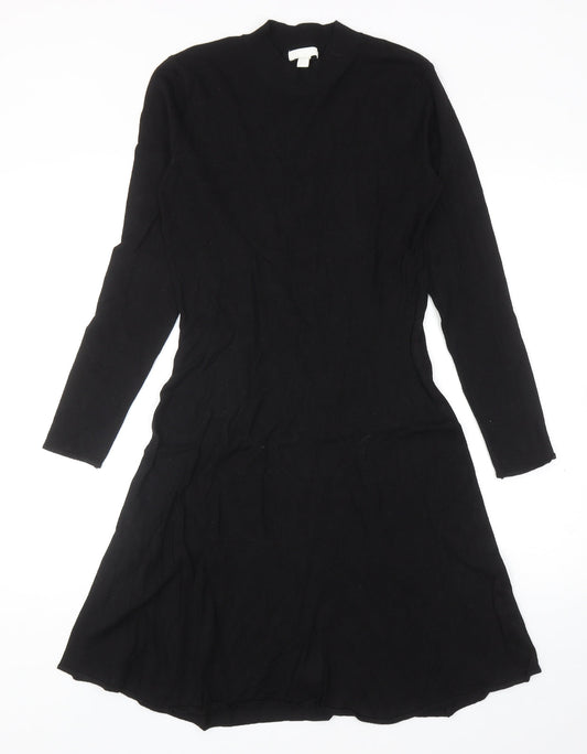 H&M Womens Black Viscose Skater Dress Size S Mock Neck Pullover