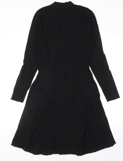H&M Womens Black Viscose Skater Dress Size S Mock Neck Pullover