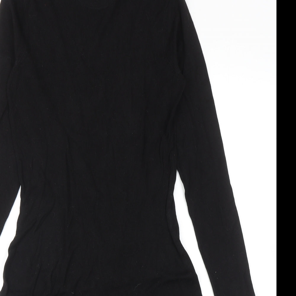 H&M Womens Black Viscose Skater Dress Size S Mock Neck Pullover