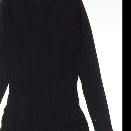 H&M Womens Black Viscose Skater Dress Size S Mock Neck Pullover