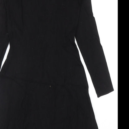 H&M Womens Black Viscose Skater Dress Size S Mock Neck Pullover