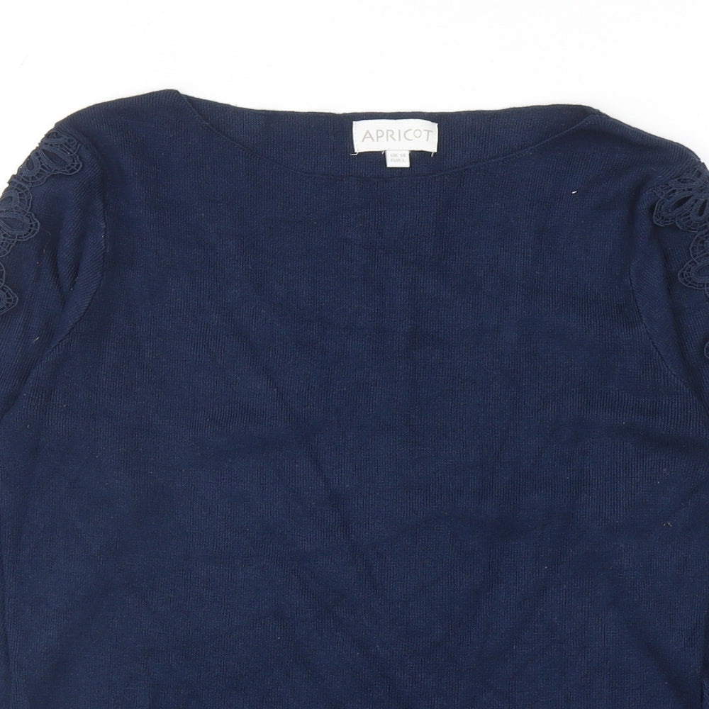 Apricot Womens Blue Boat Neck Viscose Pullover Jumper Size 14