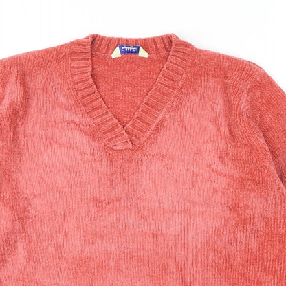 Classics Womens Pink V-Neck Fair Isle Acrylic Pullover Jumper Size 12