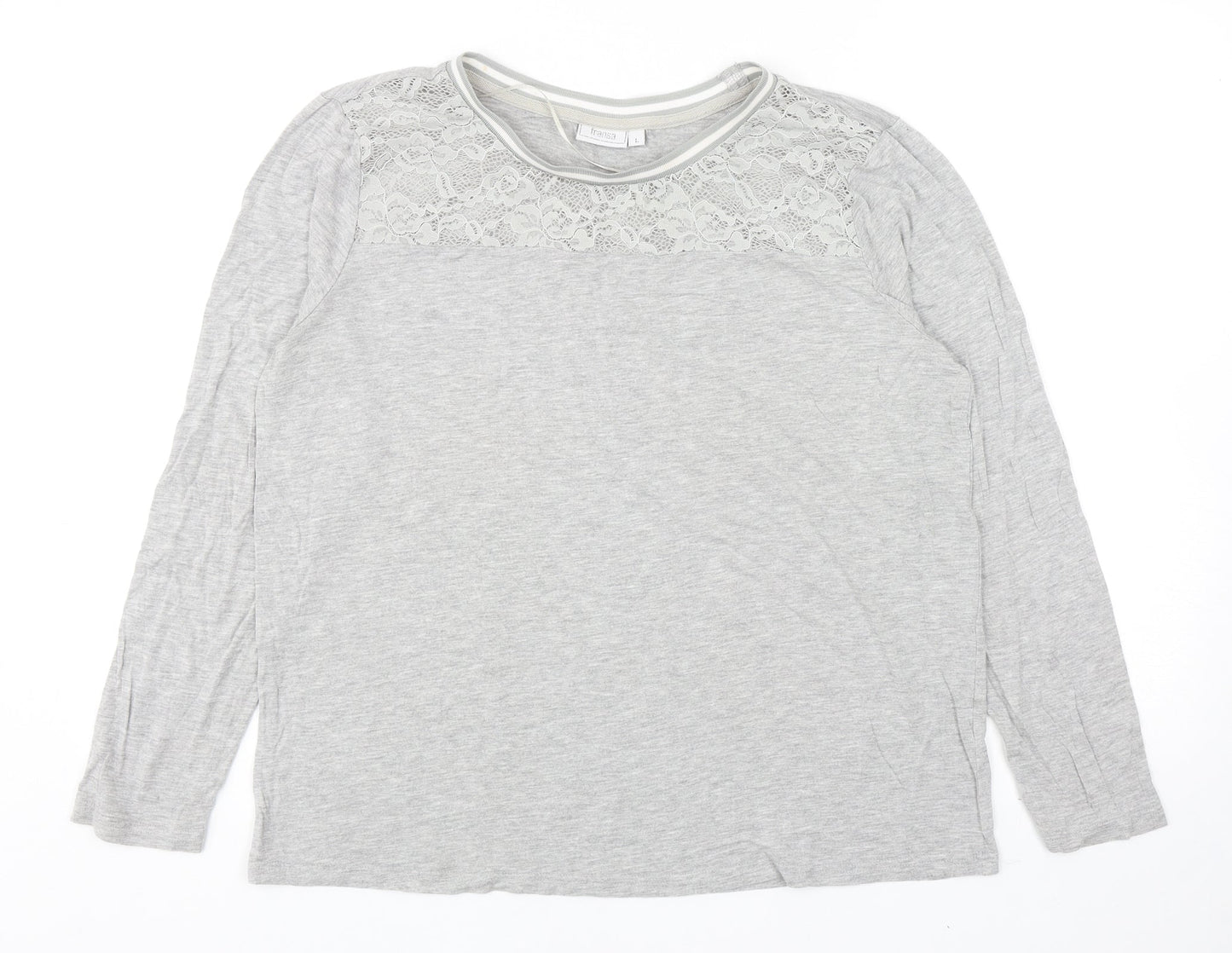 Fransa Womens Grey Polyester Basic T-Shirt Size L Roll Neck - Lace Detail