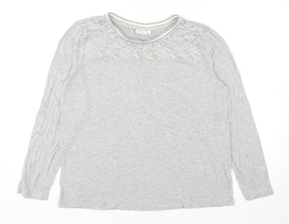 Fransa Womens Grey Polyester Basic T-Shirt Size L Roll Neck - Lace Detail