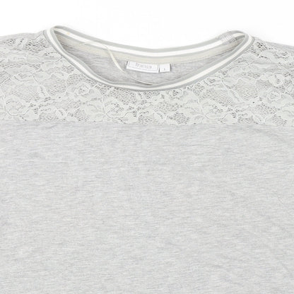 Fransa Womens Grey Polyester Basic T-Shirt Size L Roll Neck - Lace Detail