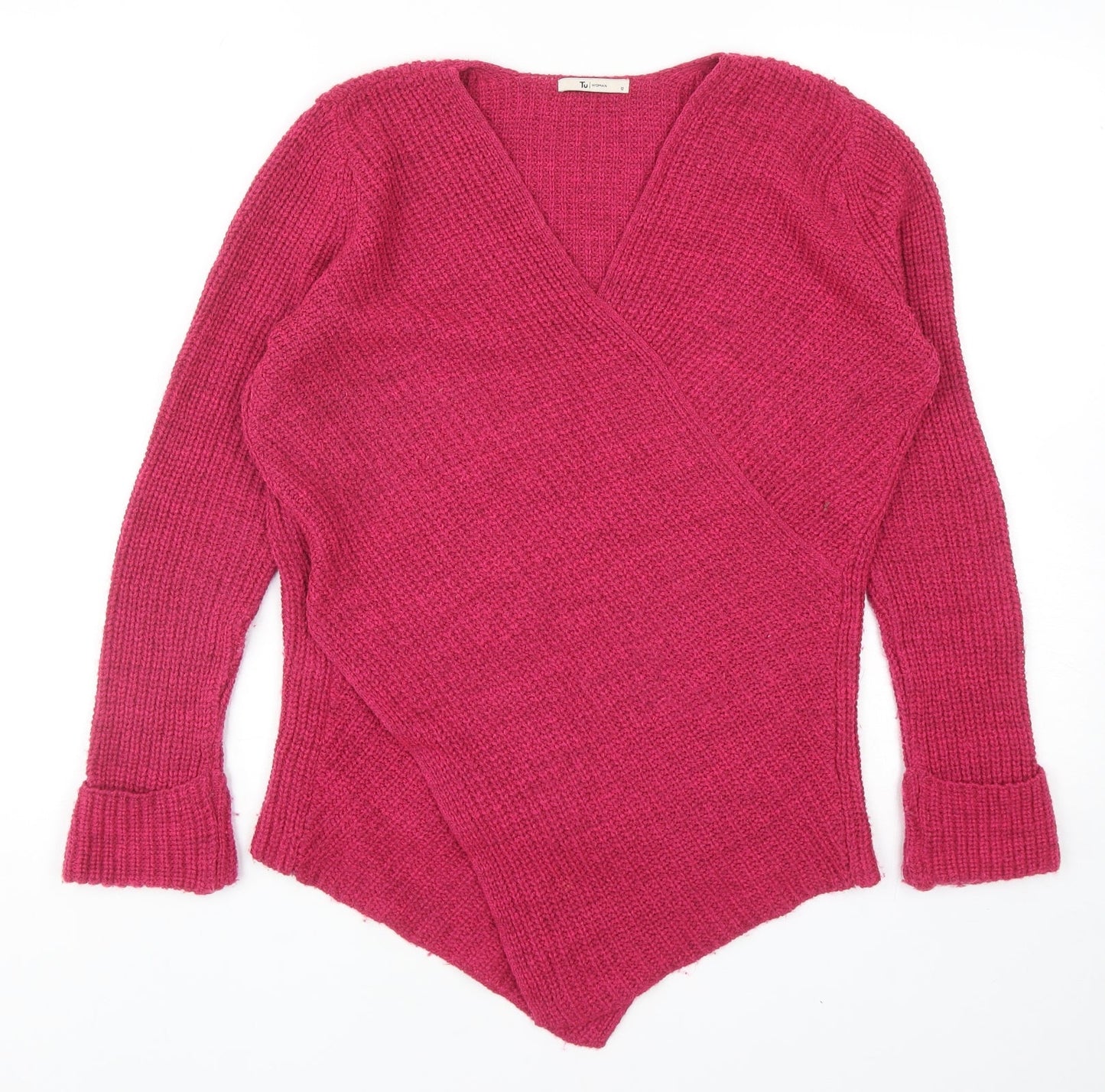 TU Womens Pink V-Neck Acrylic Pullover Jumper Size 12