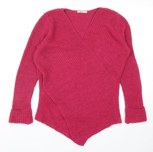 TU Womens Pink V-Neck Acrylic Pullover Jumper Size 12