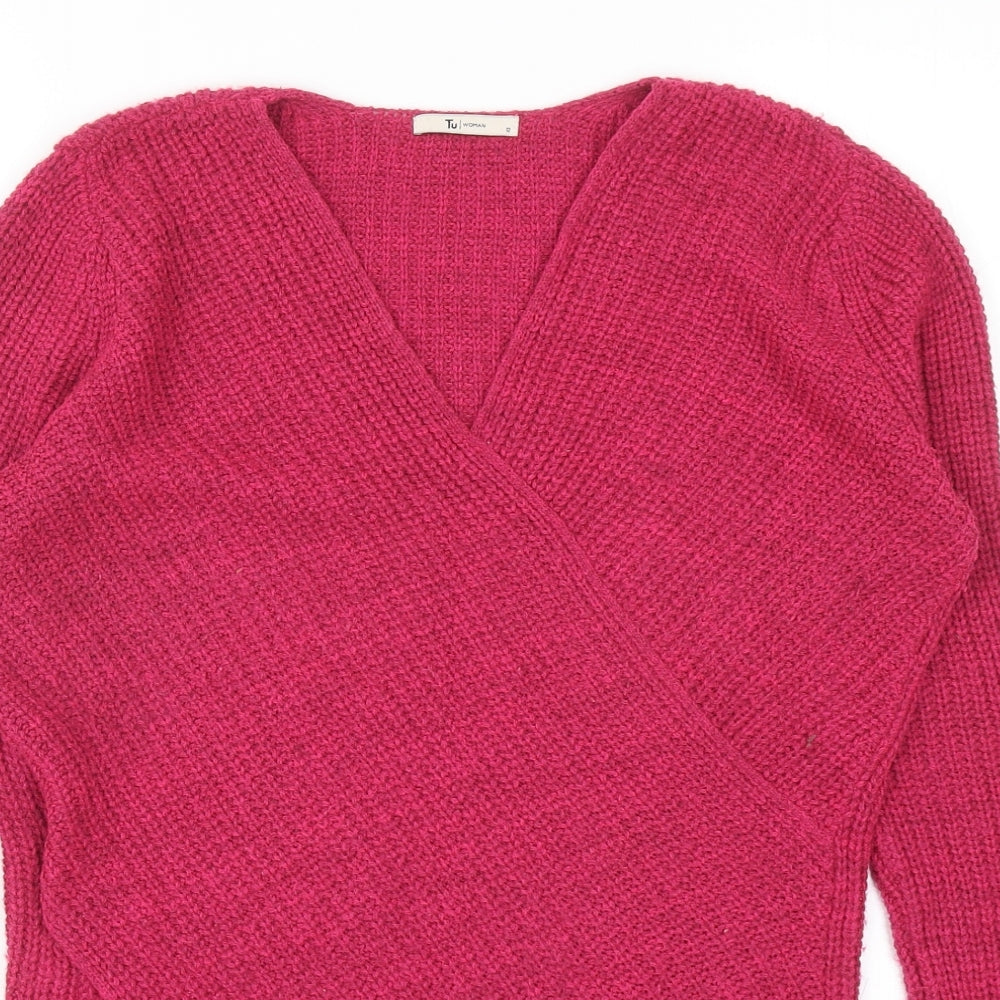 TU Womens Pink V-Neck Acrylic Pullover Jumper Size 12