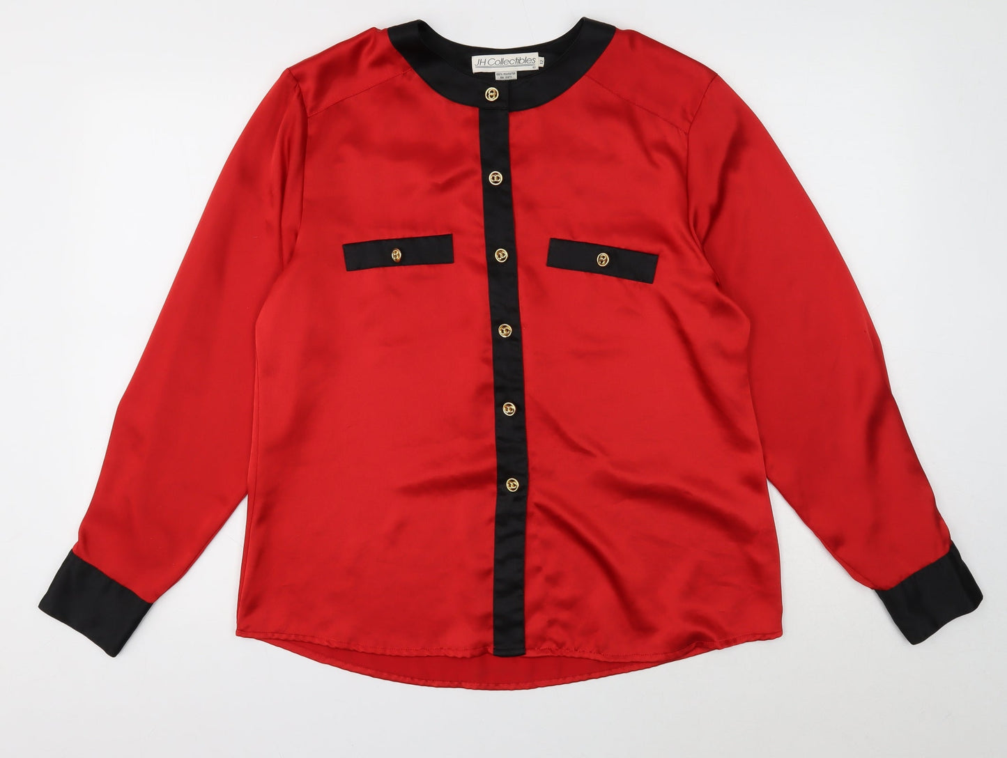 JH Collectibles Womens Red Polyester Basic Button-Up Size 12 Round Neck - Contrasting Trim