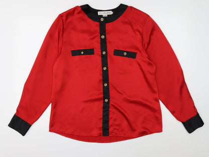 JH Collectibles Womens Red Polyester Basic Button-Up Size 12 Round Neck - Contrasting Trim
