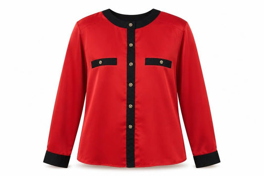 JH Collectibles Womens Red Polyester Basic Button-Up Size 12 Round Neck - Contrasting Trim