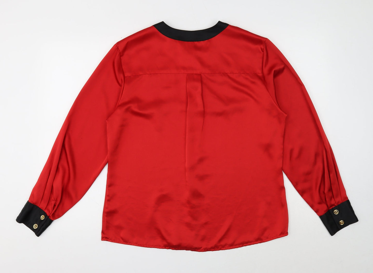 JH Collectibles Womens Red Polyester Basic Button-Up Size 12 Round Neck - Contrasting Trim