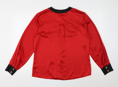 JH Collectibles Womens Red Polyester Basic Button-Up Size 12 Round Neck - Contrasting Trim