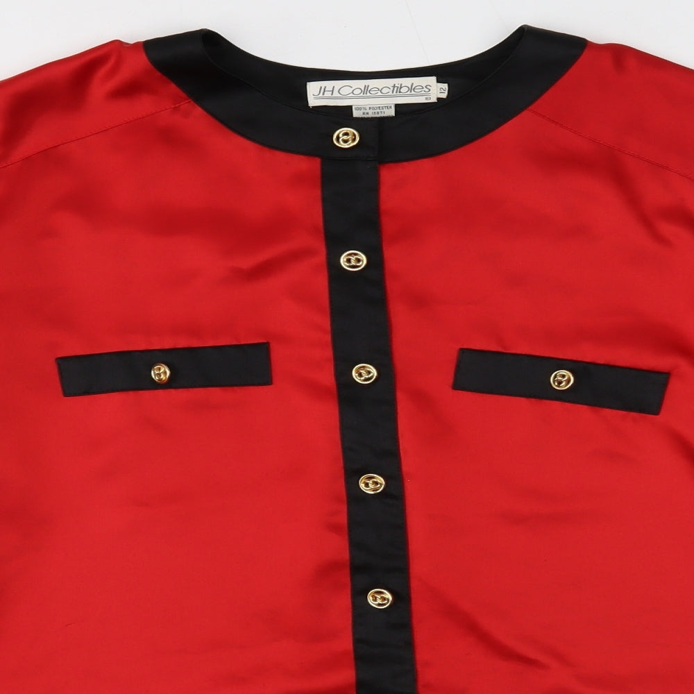 JH Collectibles Womens Red Polyester Basic Button-Up Size 12 Round Neck - Contrasting Trim