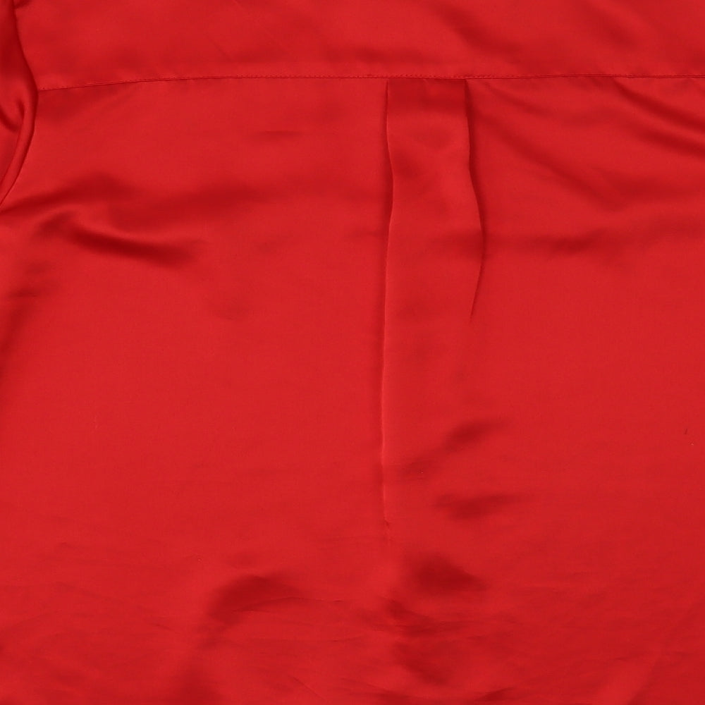 JH Collectibles Womens Red Polyester Basic Button-Up Size 12 Round Neck - Contrasting Trim