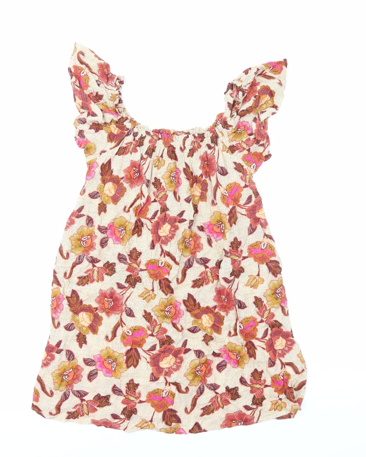 Primark Womens Multicoloured Floral Viscose Mini Size 4 Scoop Neck Pullover