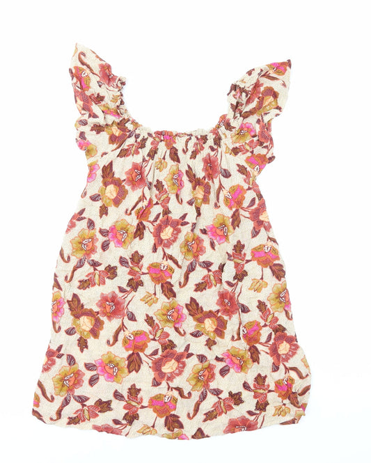 Primark Womens Multicoloured Floral Viscose Mini Size 4 Scoop Neck Pullover