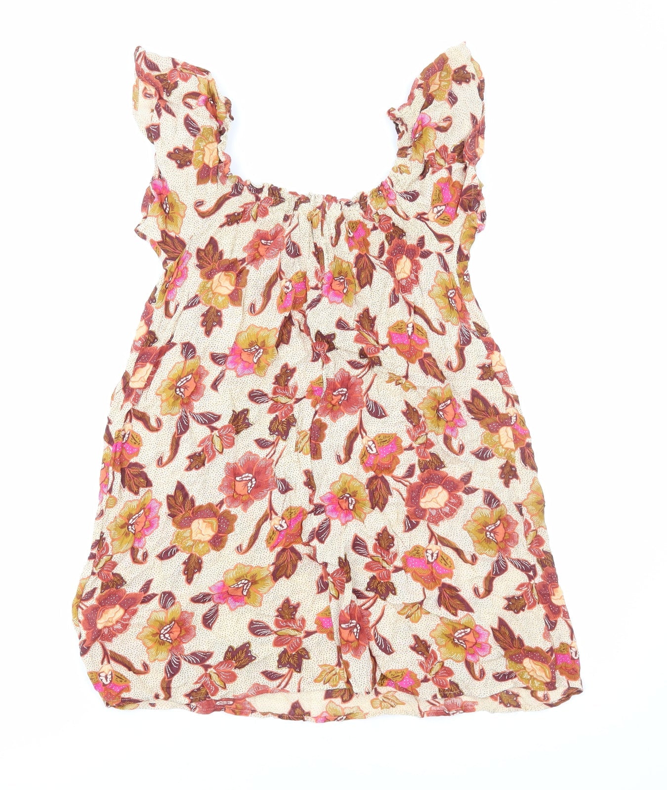 Primark Womens Multicoloured Floral Viscose Mini Size 4 Scoop Neck Pullover