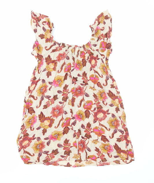 Primark Womens Multicoloured Floral Viscose Mini Size 4 Scoop Neck Pullover