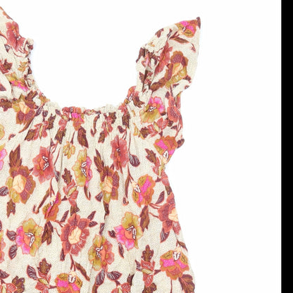 Primark Womens Multicoloured Floral Viscose Mini Size 4 Scoop Neck Pullover